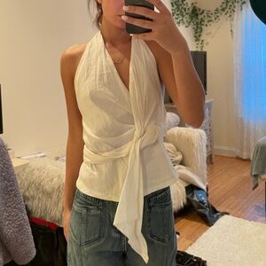 Zara Cream Asymmetrical Tie Front backless Tank Top L